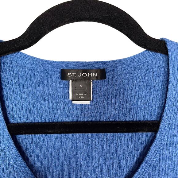 St John Small S Blue Ribbed Scoop Neck Wide Strap Shell Tank Top Wool Blend - Picture 4 of 6